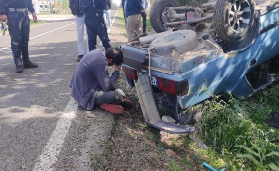 Bursa Orhangazi'deki Trafik Kazasında Otomobil Takla Attı