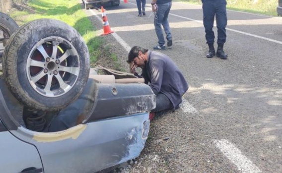 Bursa Orhangazi'deki Trafik Kazasında Otomobil Takla Attı