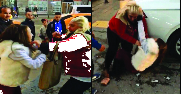 Aralarında tartışma çıkan iki kadın cadde ortasında birbirine girdi