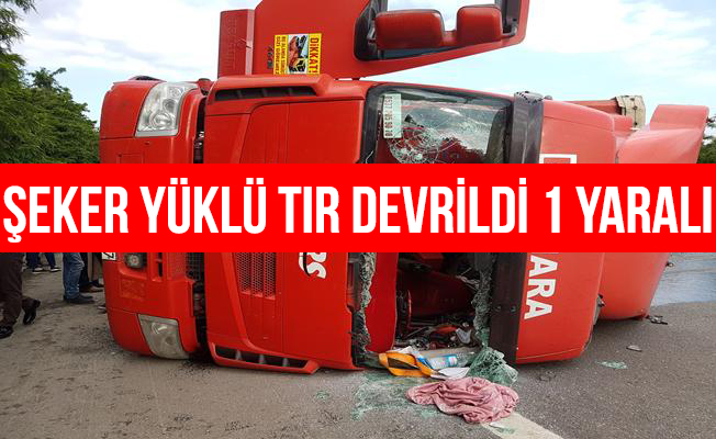 TEM'de şeker yüklü tır devrildi: 1 yaralı