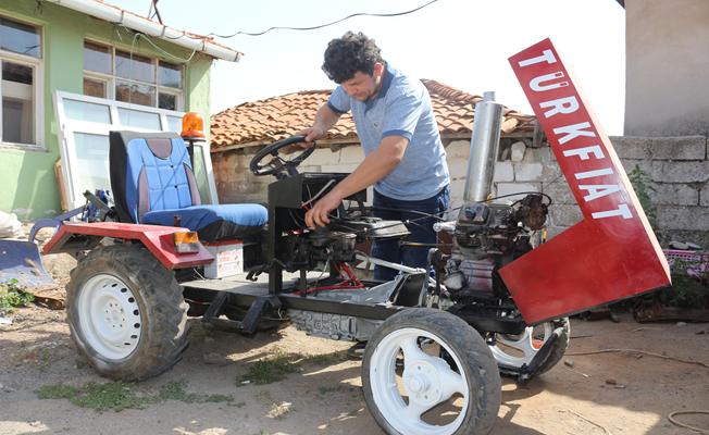 İnşaat işçisi hurda parçalarla traktör yaptı