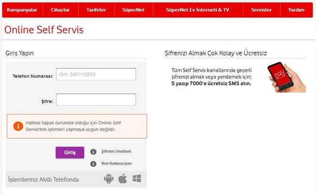 Vodafone Online Self Servise Giremiyorum