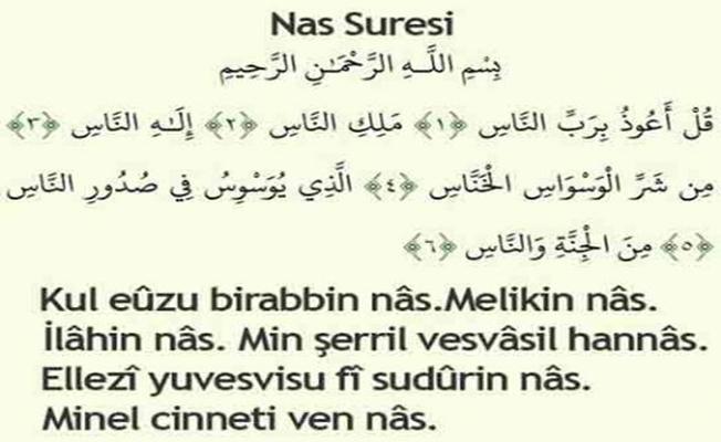 Nas Suresi Türkçe Okunuşu Anlamı Meali