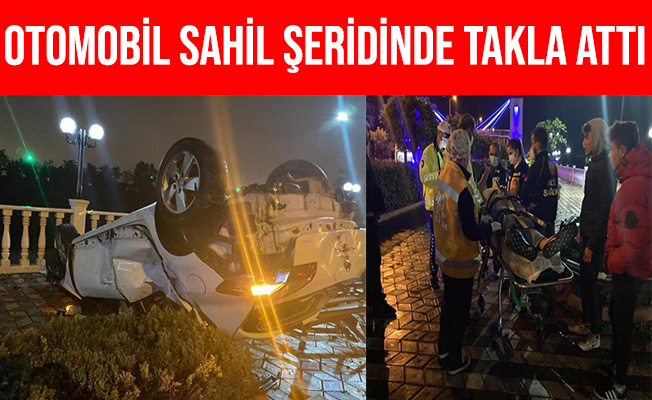 Zonguldak Ereğli'de Otomobil Sahil Bandında Takla Attı