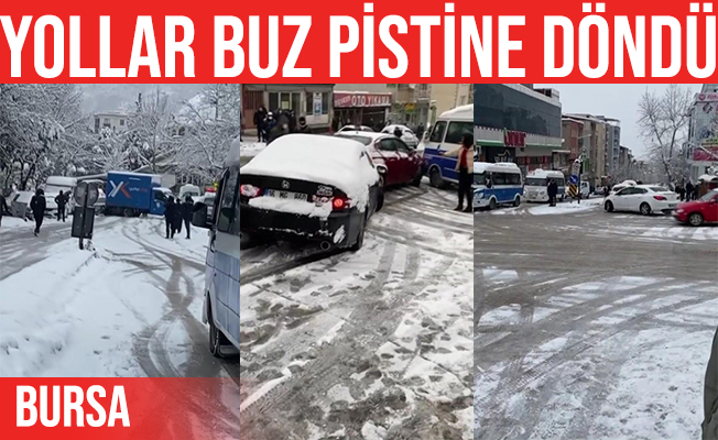 Bursa'da buz pistine dönen yollarda kazalar oldu