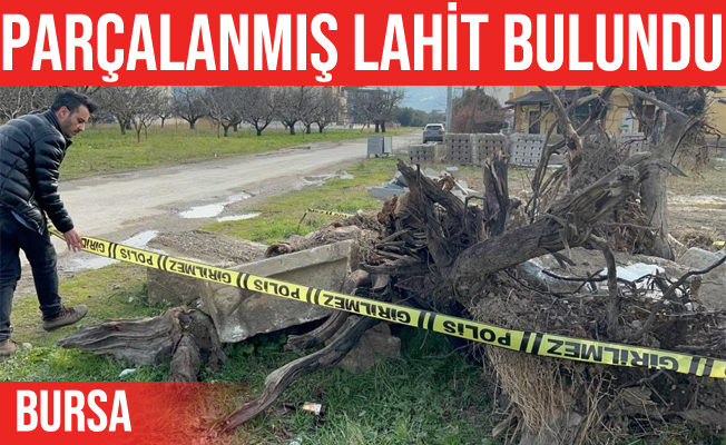 Bursa'da yol kenarında parçalanmış lahit bulundu