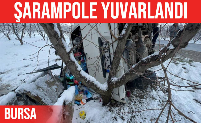 İznik'te karda kayan araç şarampole yuvarlandı