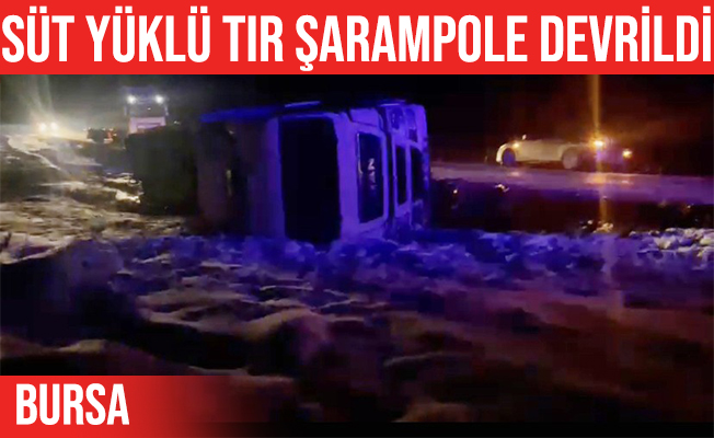 İznik'te süt yüklü Tır şarampole devrildi