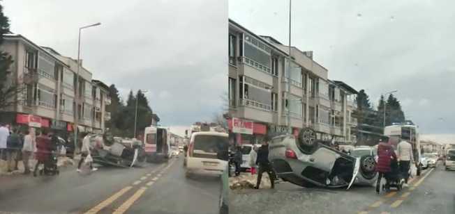 Düzce’de seyir halindeki otomobil takla attı