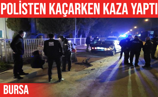 İnegöl'de polisten kaçan alkollü sürücü kaza yaptı