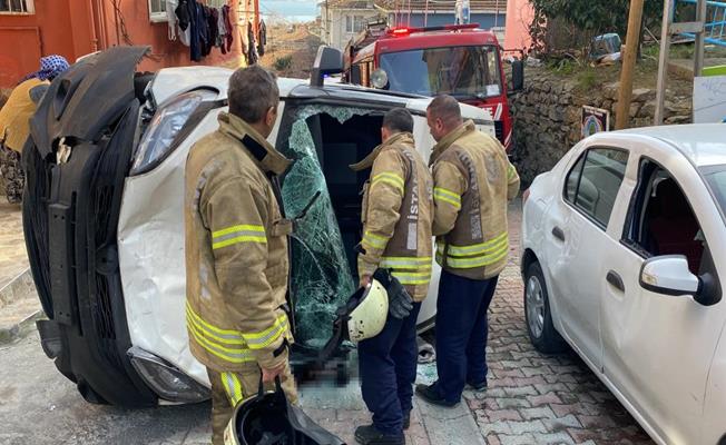 Sarıyer’de kontrolden çıkan ticari araç takla attı