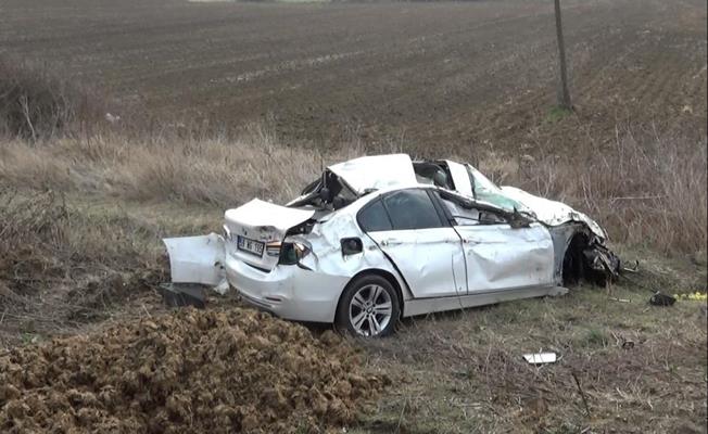 Tekirdağ'da yoldan çıkan otomobil takla attı