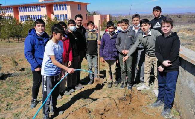 Öğrenciler okullarının bahçesini ağaçlandırdı
