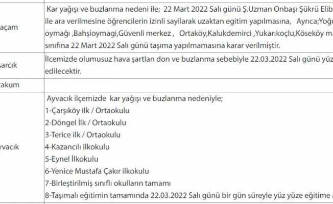 Samsun’da bazı okullarda eğitime kar engeli
