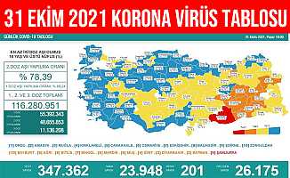 31 Ekim 2021 Türkiye Korona Virüs Tablosu