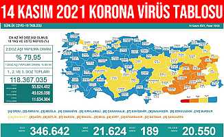 14 Kasım 2021 Türkiye Korona Virüs Tablosu