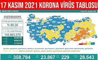 17 Kasım 2021 Türkiye Korona Virüs Tablosu