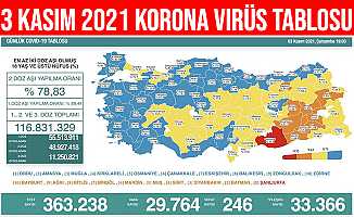 3 Kasım 2021 Türkiye Korona Virüs Tablosu