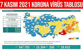 7 Kasım 2021 Türkiye Korona Virüs Tablosu