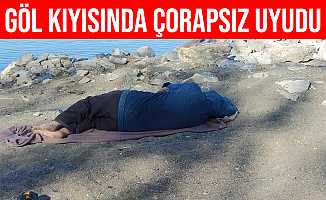 Bursa'da göl kıyısında ayağında çorap olmadan uyudu