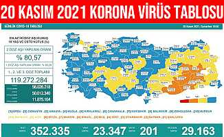 Türkiye Korona Virüs Tablosu 20 Kasım 2021