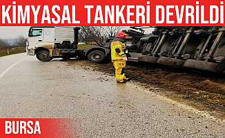 Bursa Yenişehir'de kimyasal yüklü tanker devrildi
