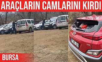 Elindeki kürek ile otoparktaki araçların camını kırdı