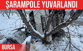 İznik'te karda kayan araç şarampole yuvarlandı