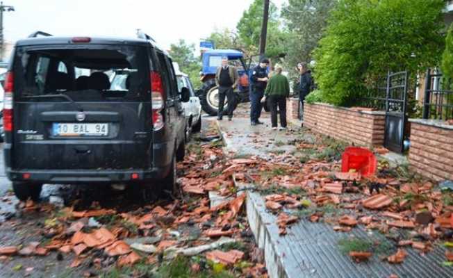 Ayvalıkta hortum ağaçları devirdi, çatıları uçurdu
