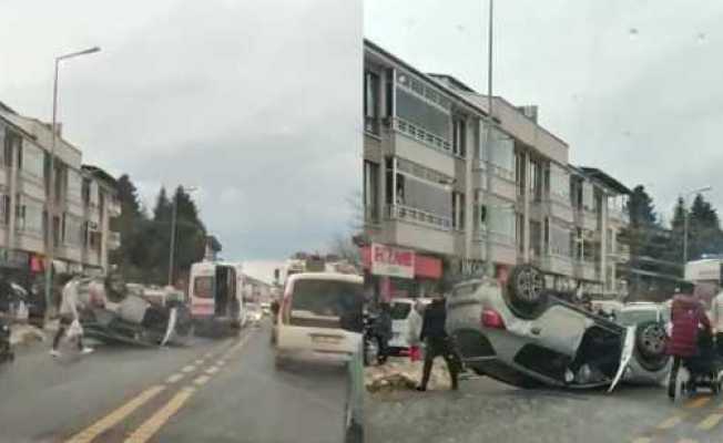 Düzcede seyir halindeki otomobil takla attı