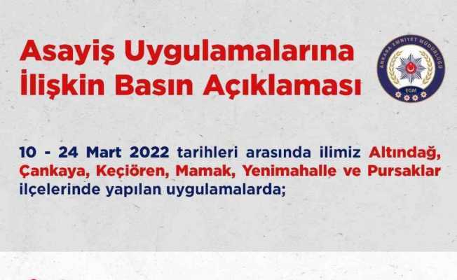 Ankarada asayiş uygulamalarında yakalanan 419 kişi tutuklandı
